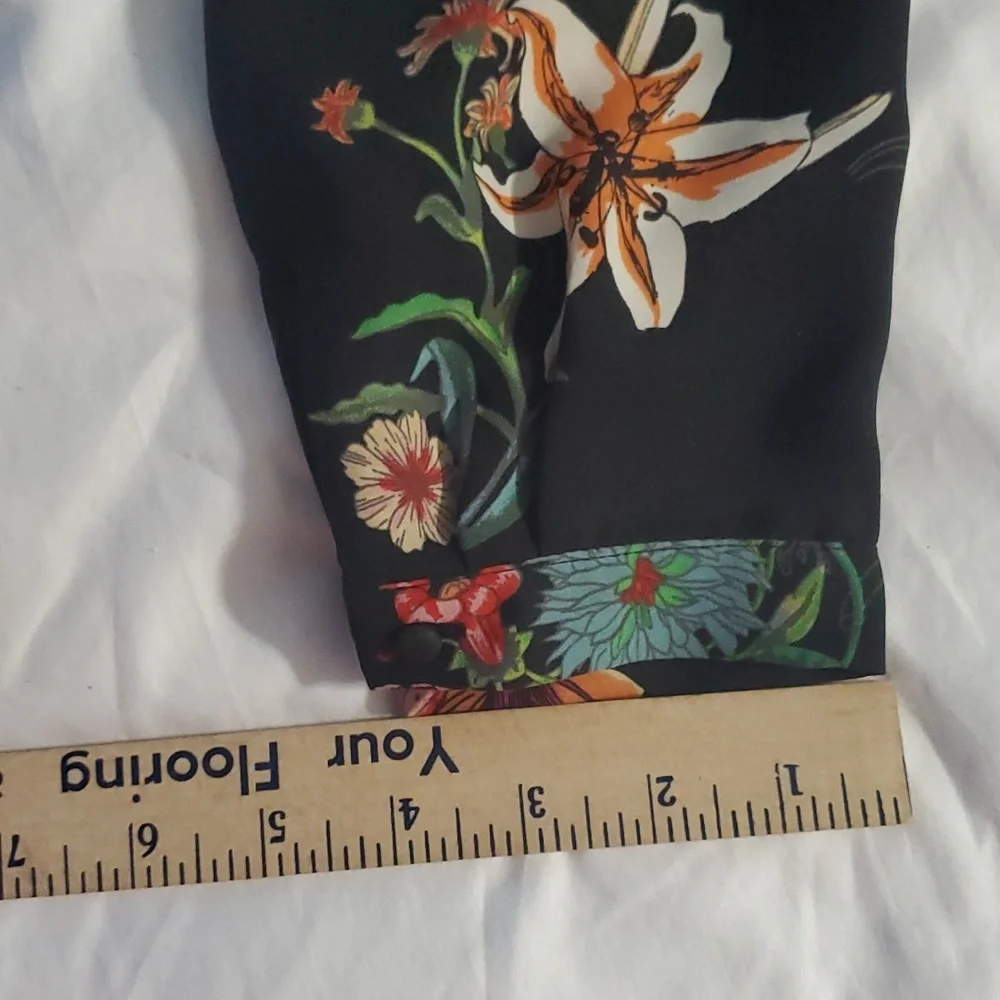 : fleur bleve black floral design button front Drawstring tunic dress top sz 8 - Picture 15 of 16